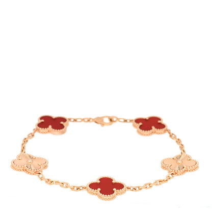 Van Cleef & Arpels 18K Rose Gold Carnelian 5 Motifs Guilloche Vintage Alhambra Bracelet 1 of 4