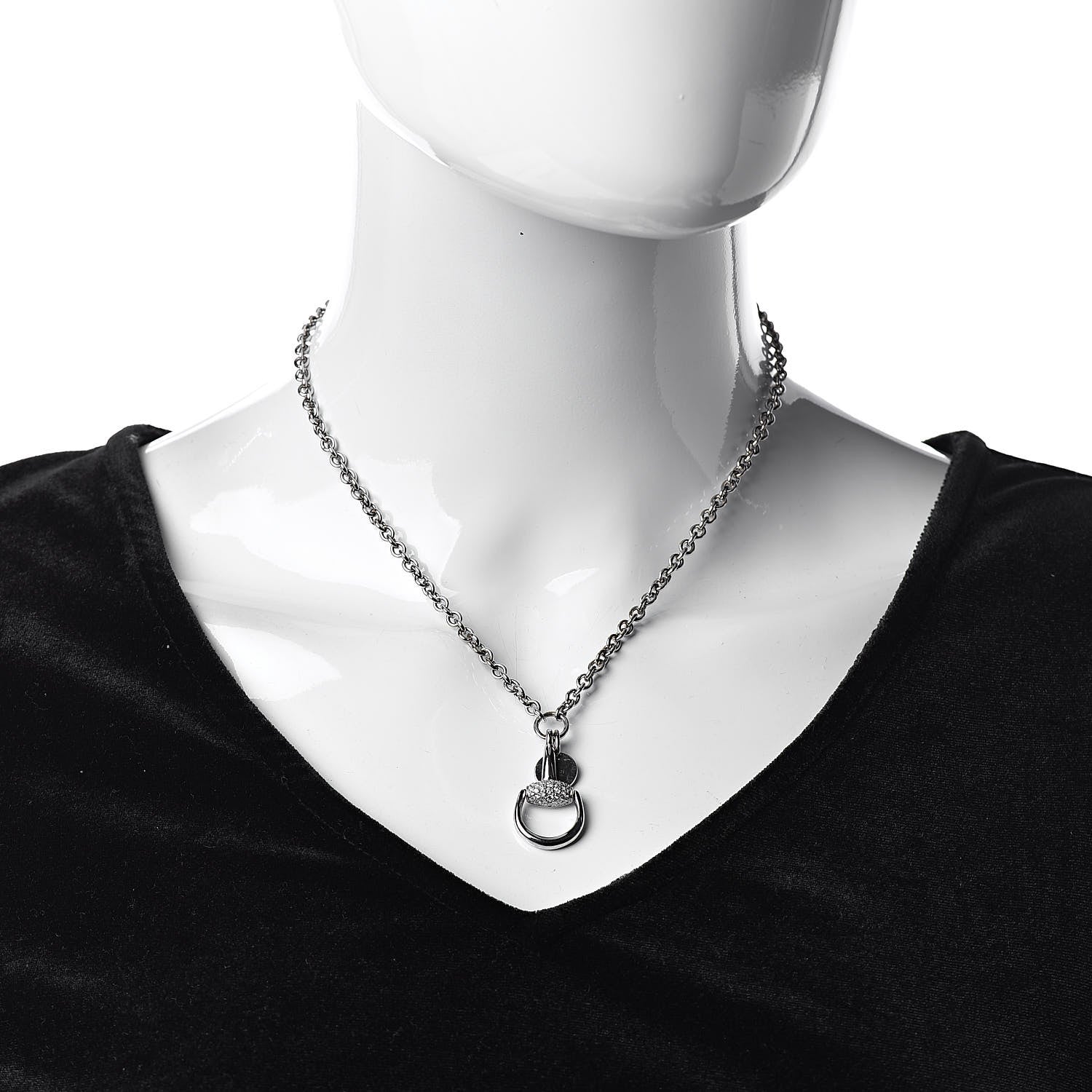 Gucci 18K White Gold Diamond Horsebit Pendant Necklace 2 of 5