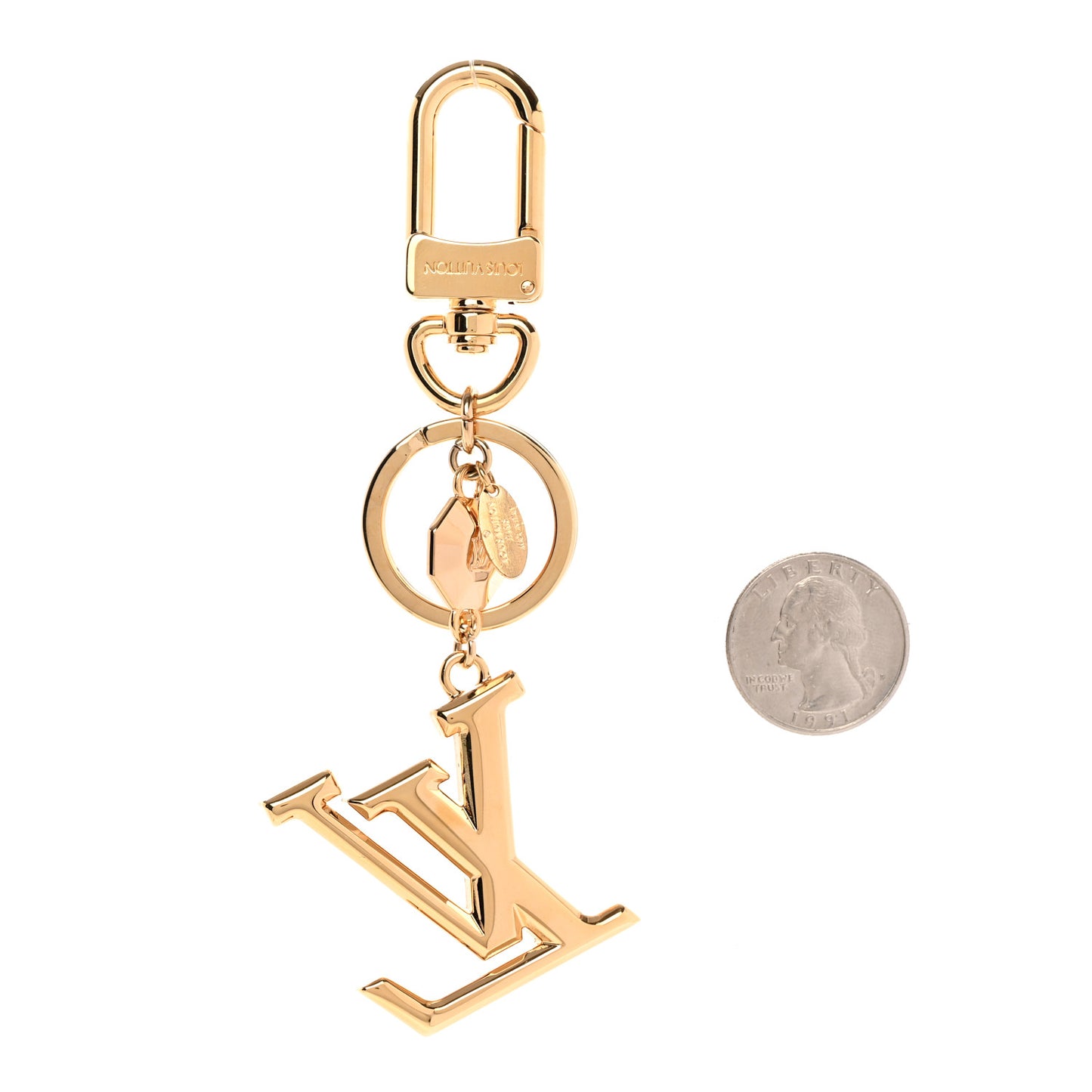 Metal LV Facettes Bag Charm Key Holder Gold
