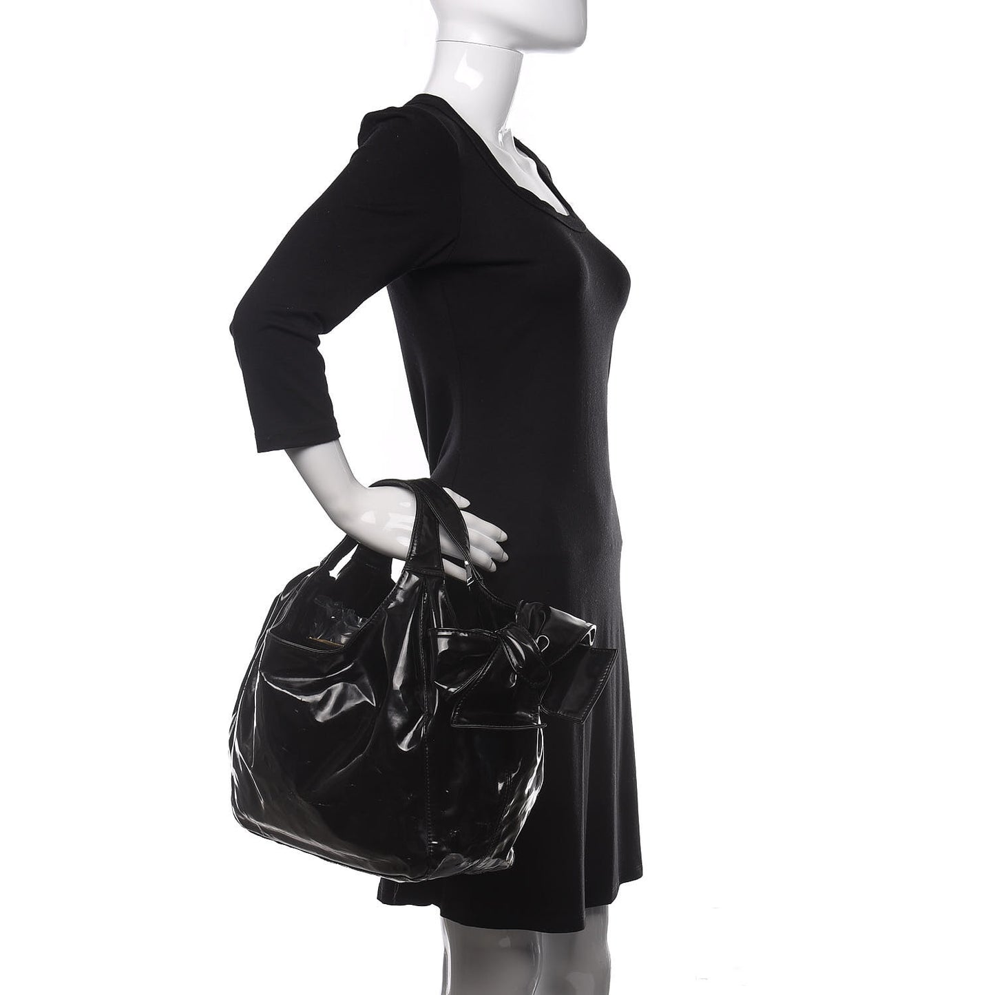 Patent Lacca Large Nuage Bow Hobo Black