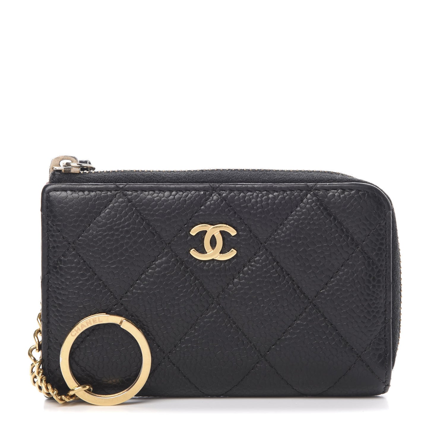 Caviar Quilted Zipped Key Holder Case Black