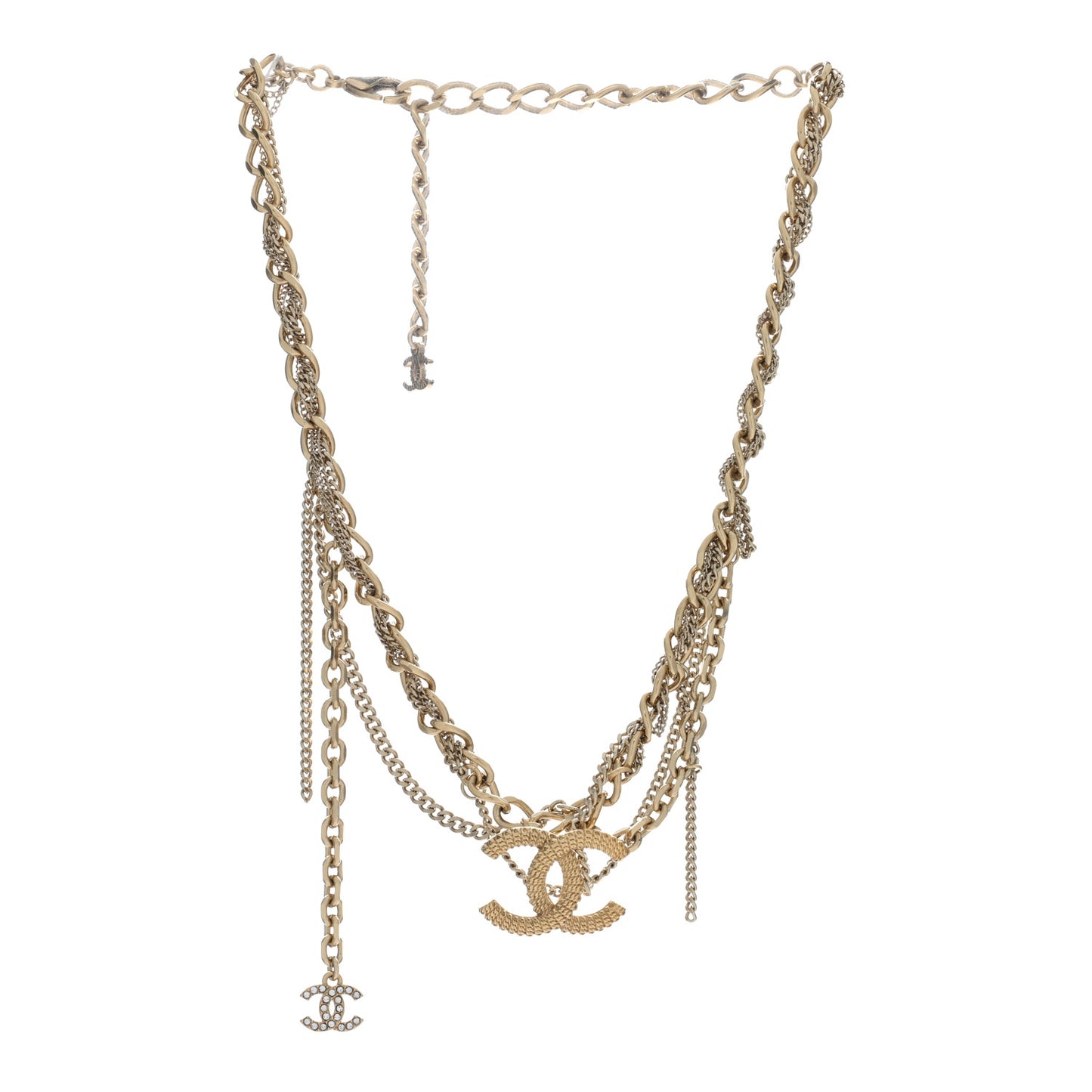 Metal Chain Link CC Multi Strand Choker Necklace Gold