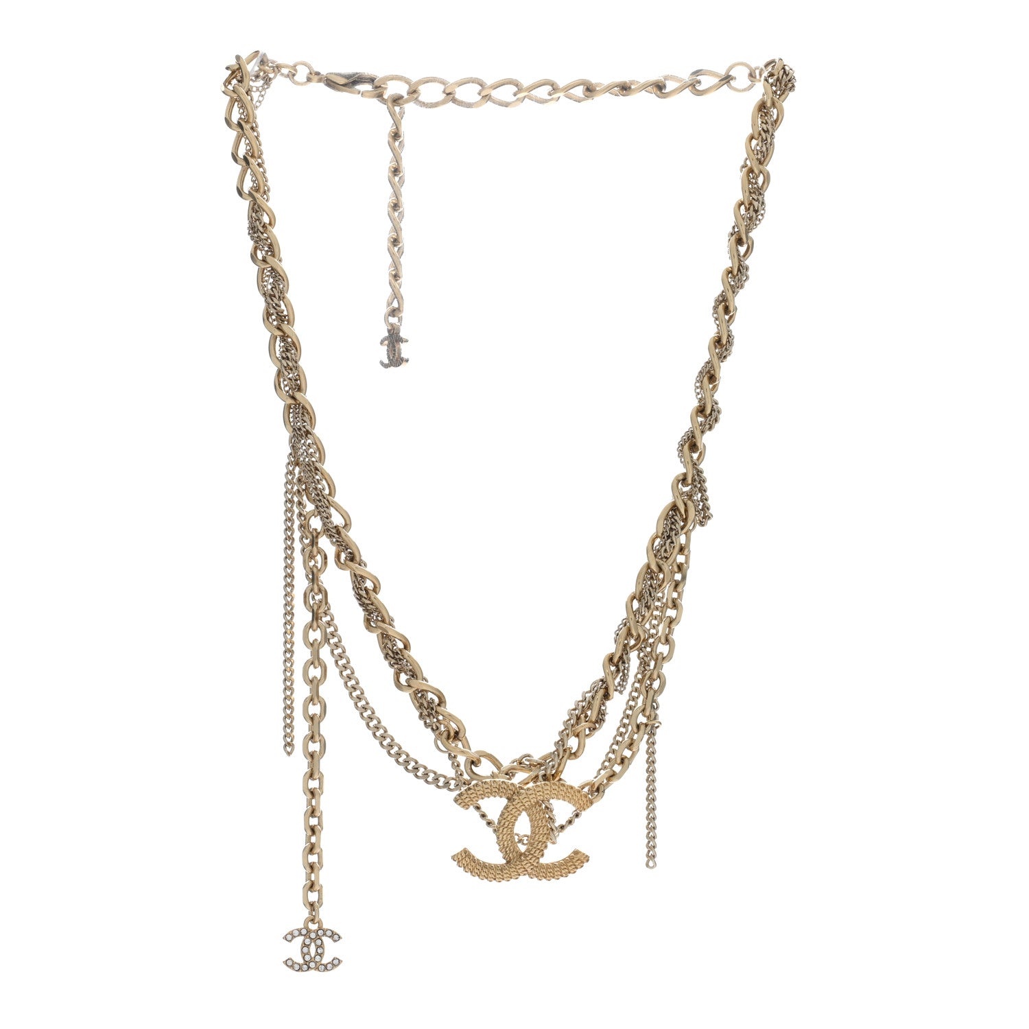 Chanel Metal Chain Link CC Multi Strand Choker Necklace Gold 3 of 5