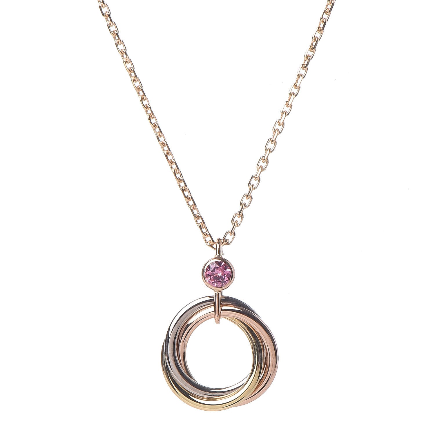 Cartier 18K Pink Yellow White Gold Pink Spinel Trinity Pendant Necklace 4 of 7