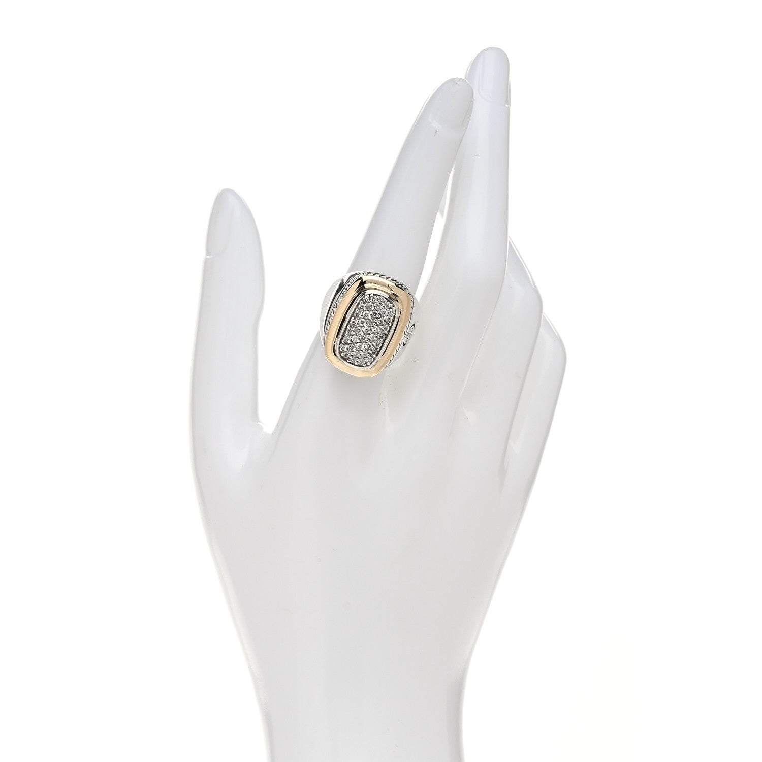 David Yurman Sterling Silver 18K Yellow Gold Diamond 16mm Albion Ring 54 7 2 of 6