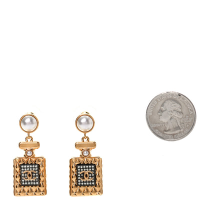 Chanel Crystal Pearl CC Perfume Bottle Drop Earrings Gold 2 of 4