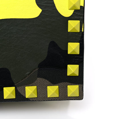 Valentino Garavani Nappa Canvas Camouflage Rockstud Wristlet Clutch Yellow Fluo Green 14 of 15