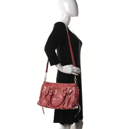 Miu Miu Vitello Lux Gathered Tote Rosa 2 of 26