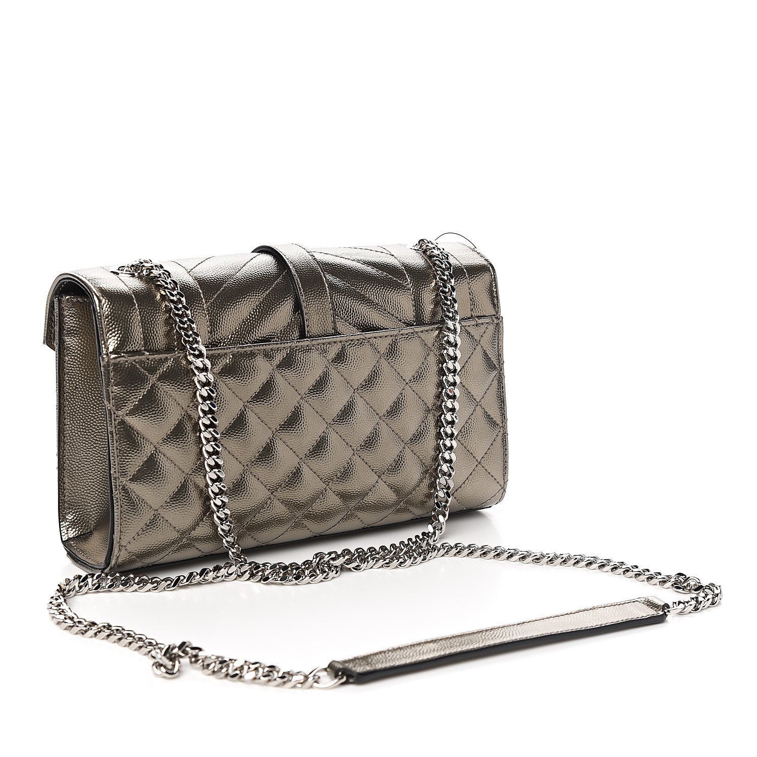 Saint Laurent Metallic Grain De Poudre Textured Mixed Matelasse Triquilt Small Monogram Satchel Piombo 2 of 8