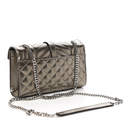 Saint Laurent Metallic Grain De Poudre Textured Mixed Matelasse Triquilt Small Monogram Satchel Piombo 2 of 8