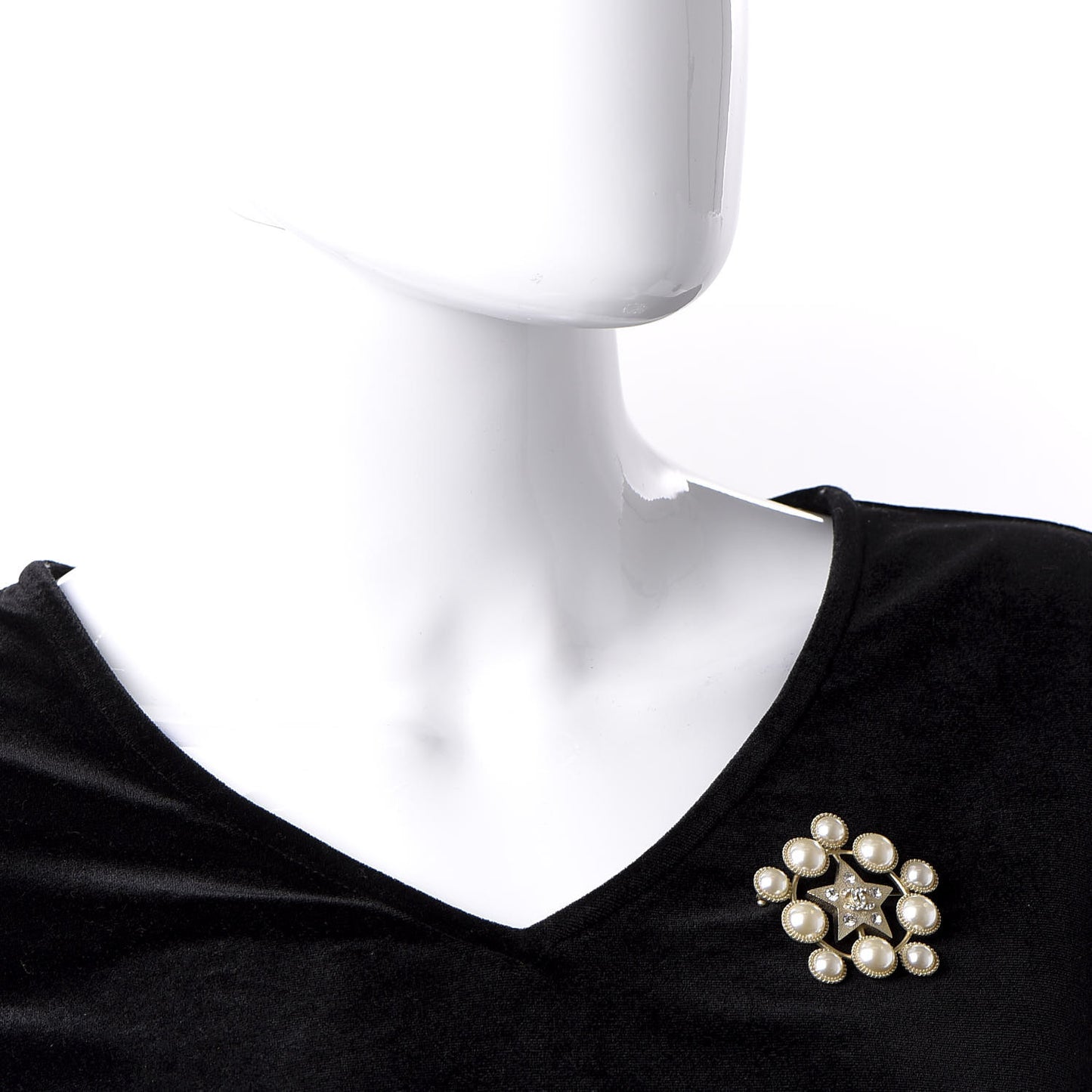 Pearl Crystal CC Star Brooch Gold