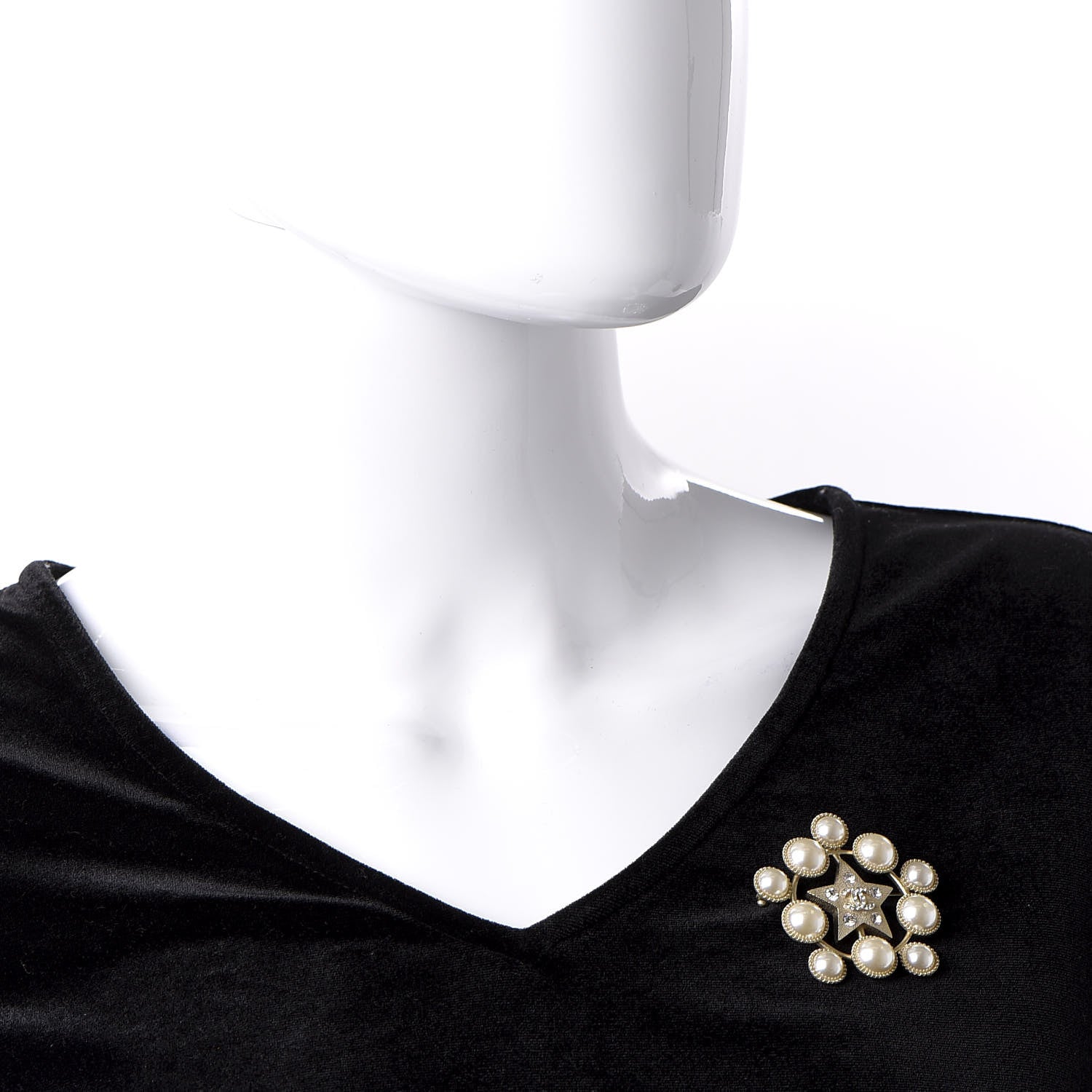 Chanel Pearl Crystal CC Star Brooch Gold 2 of 5