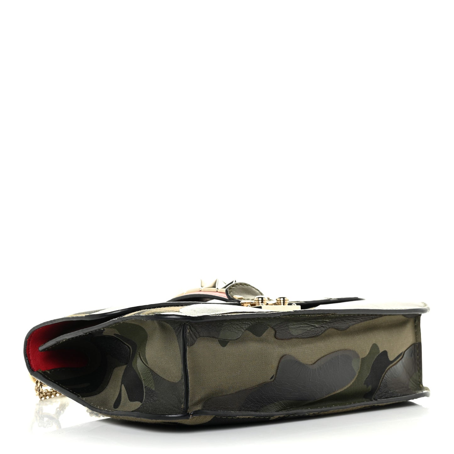 Nappa Canvas Camouflage Medium Glam Lock Rockstud Flap Verde