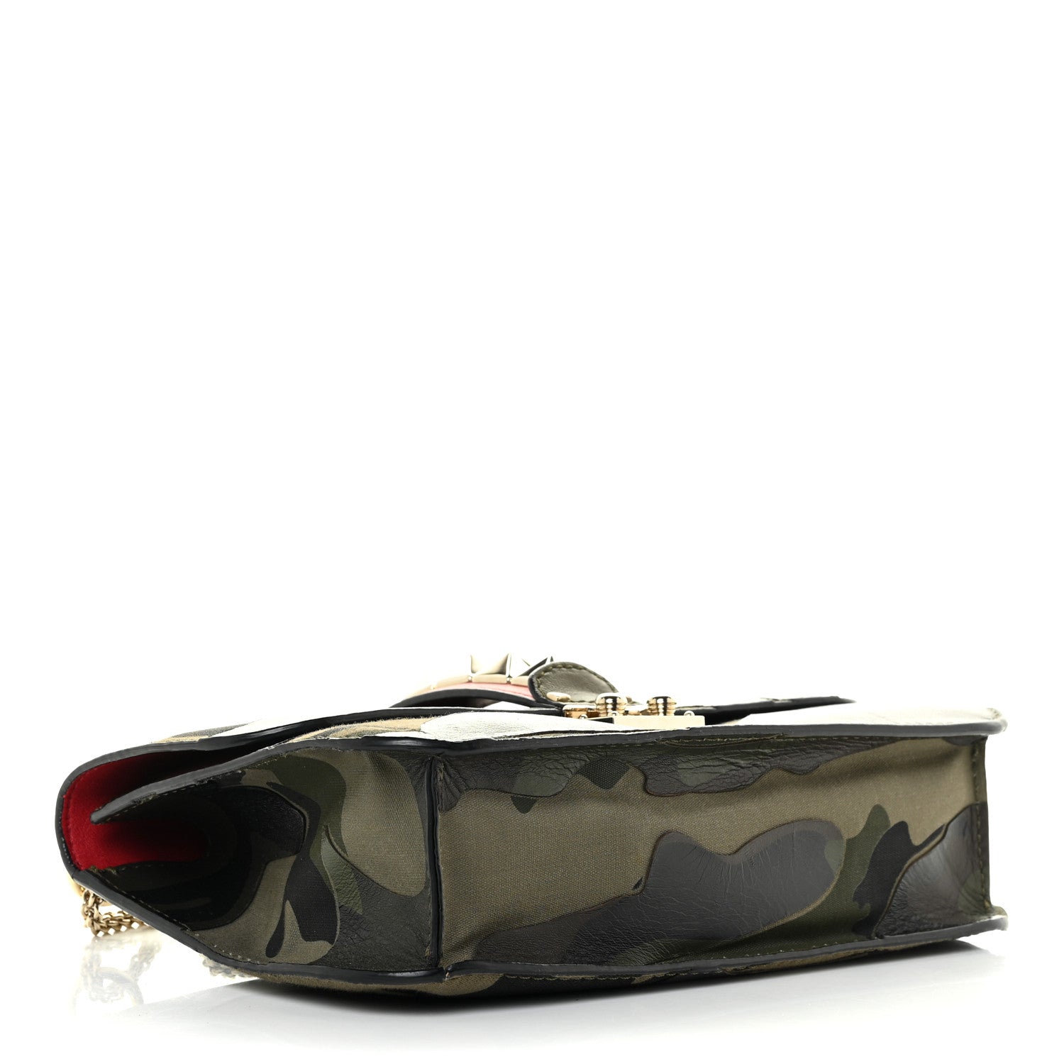 Valentino Garavani Nappa Canvas Camouflage Medium Glam Lock Rockstud Flap Verde 4 of 17