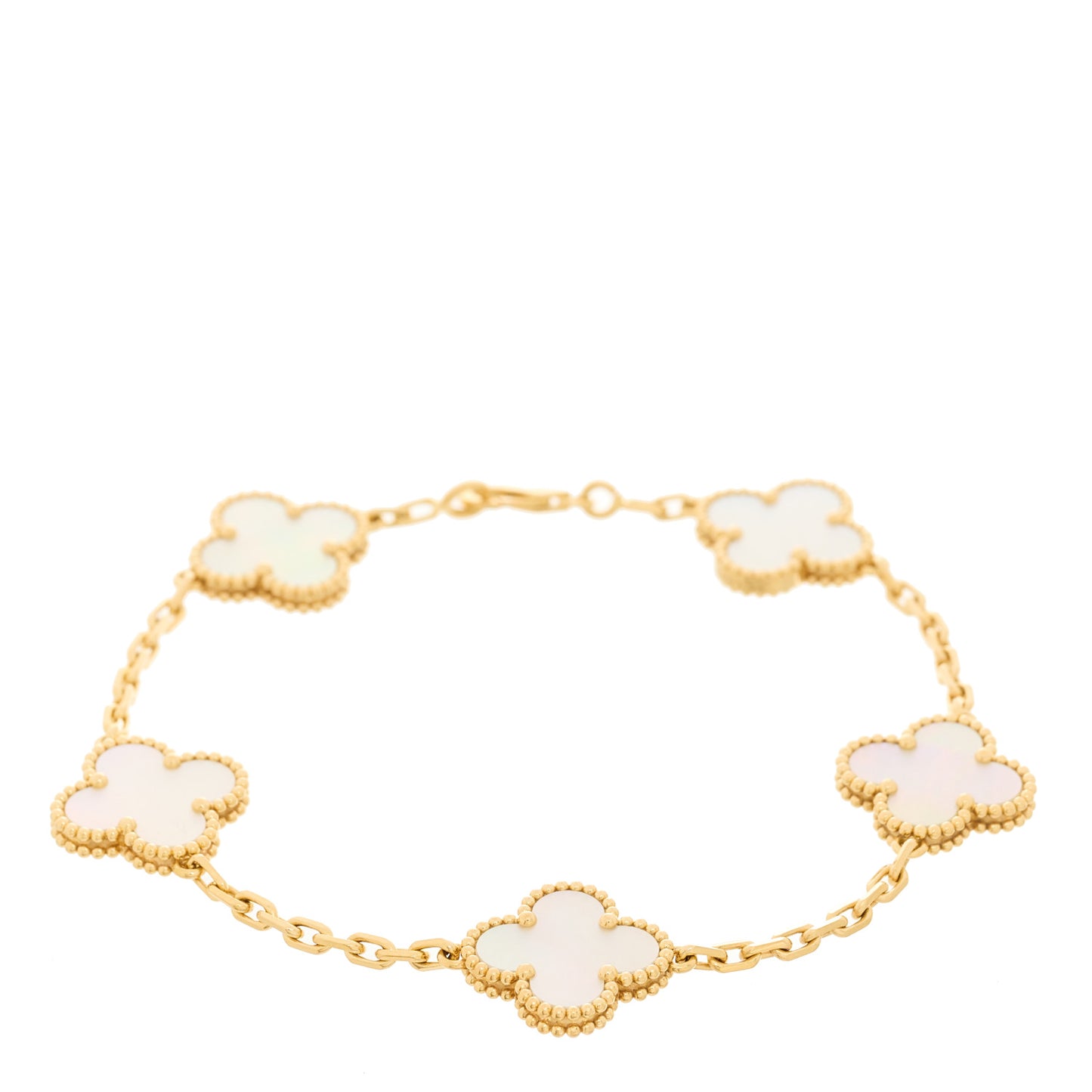 18K Yellow Gold Mother of Pearl 5 Motifs Vintage Alhambra Bracelet