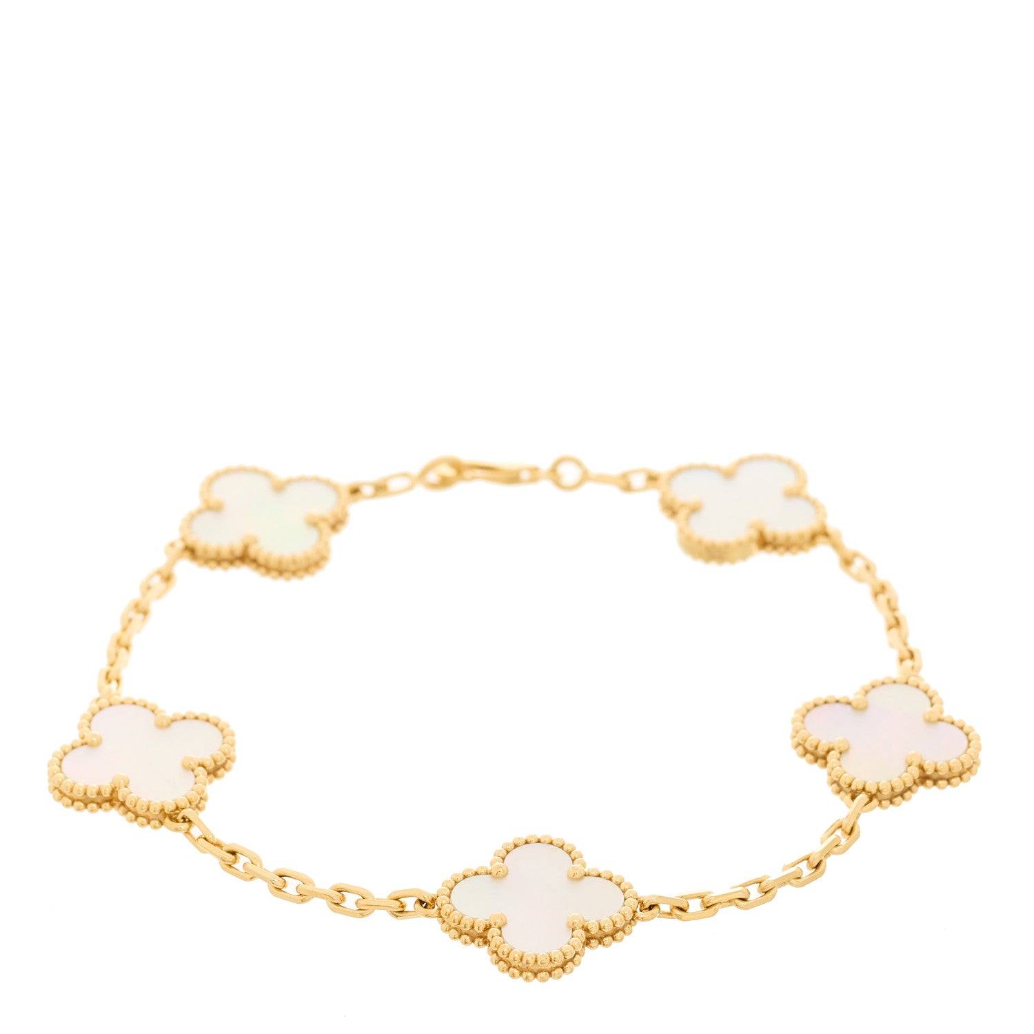 Van Cleef & Arpels 18K Yellow Gold Mother of Pearl 5 Motifs Vintage Alhambra Bracelet 1 of 4