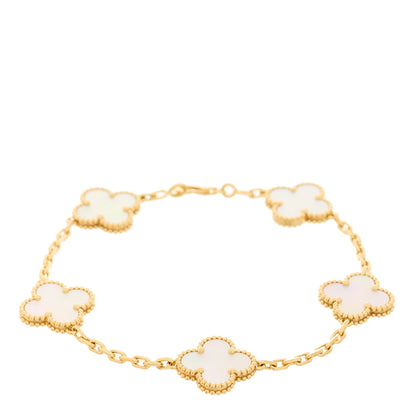 Van Cleef & Arpels 18K Yellow Gold Mother of Pearl 5 Motifs Vintage Alhambra Bracelet 1 of 4