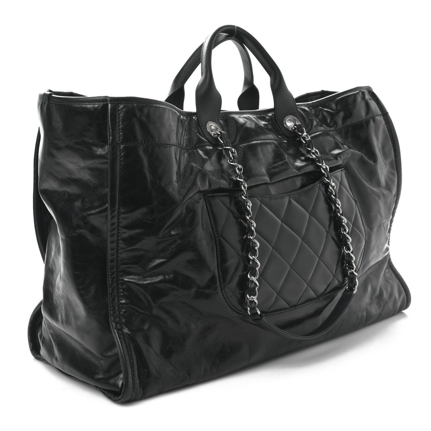 Chanel Glazed Calfskin Large Deauville Tote Black 3 of 9