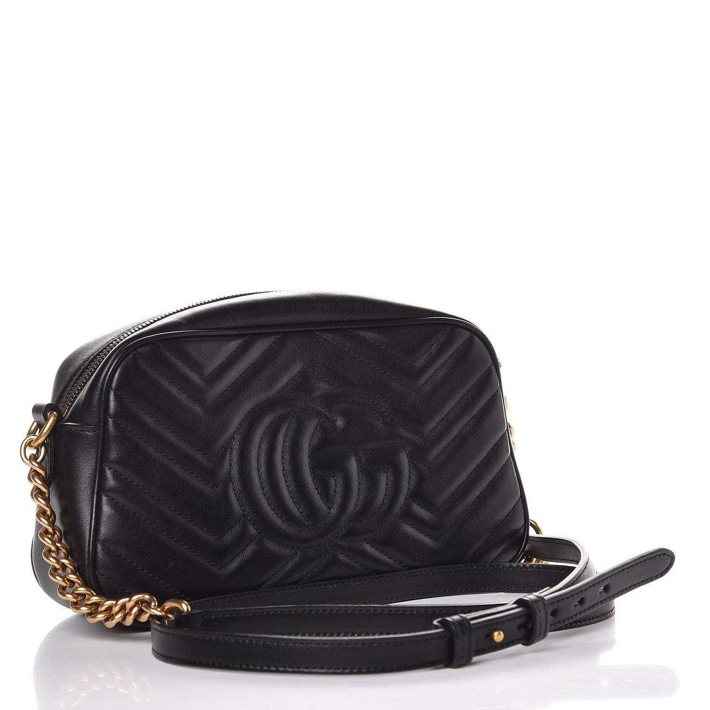 Calfskin Matelasse Small GG Marmont Chain Shoulder Bag Black