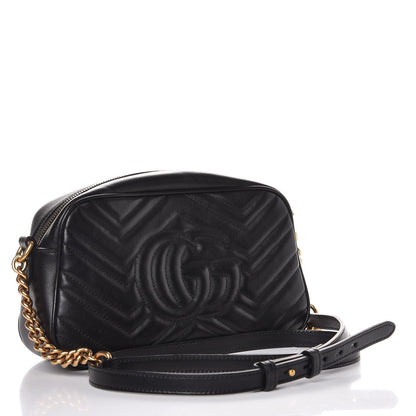 Gucci Calfskin Matelasse Small GG Marmont Chain Shoulder Bag Black 3 of 8
