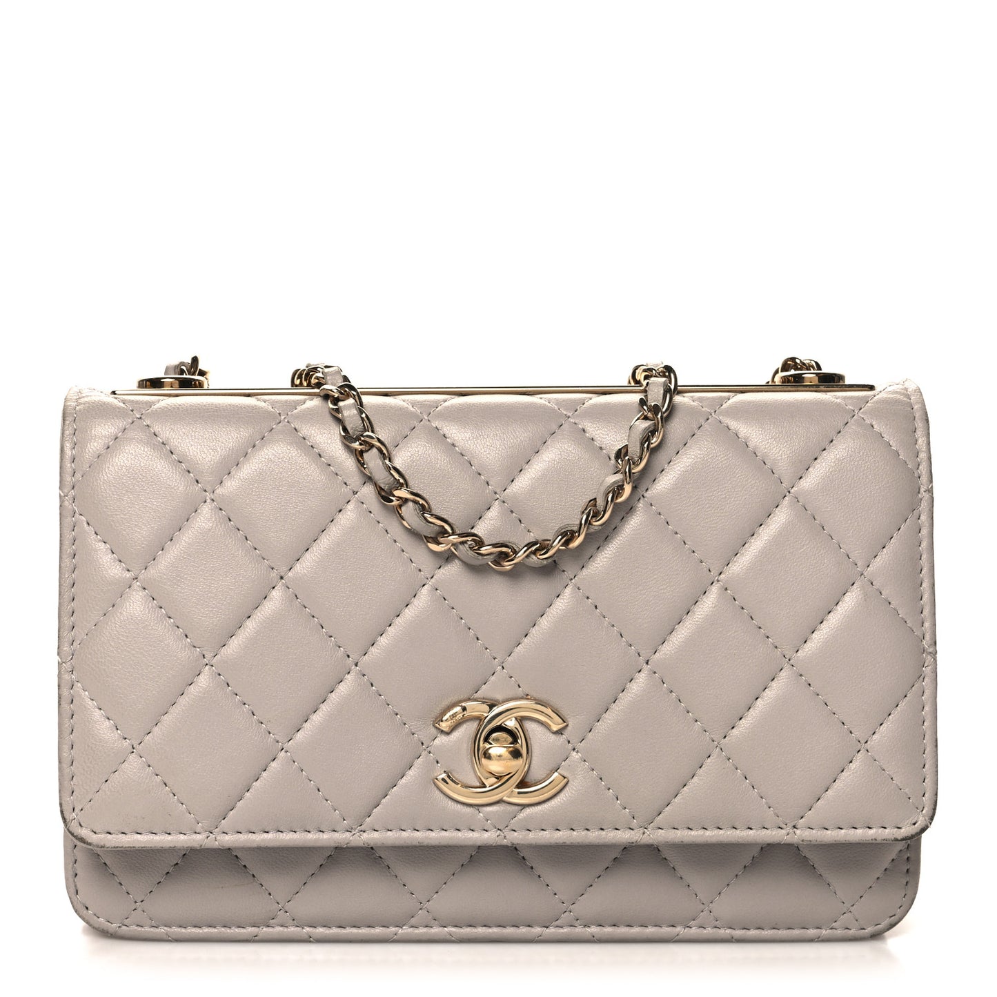 Lambskin Quilted Trendy CC Wallet On Chain WOC Grey