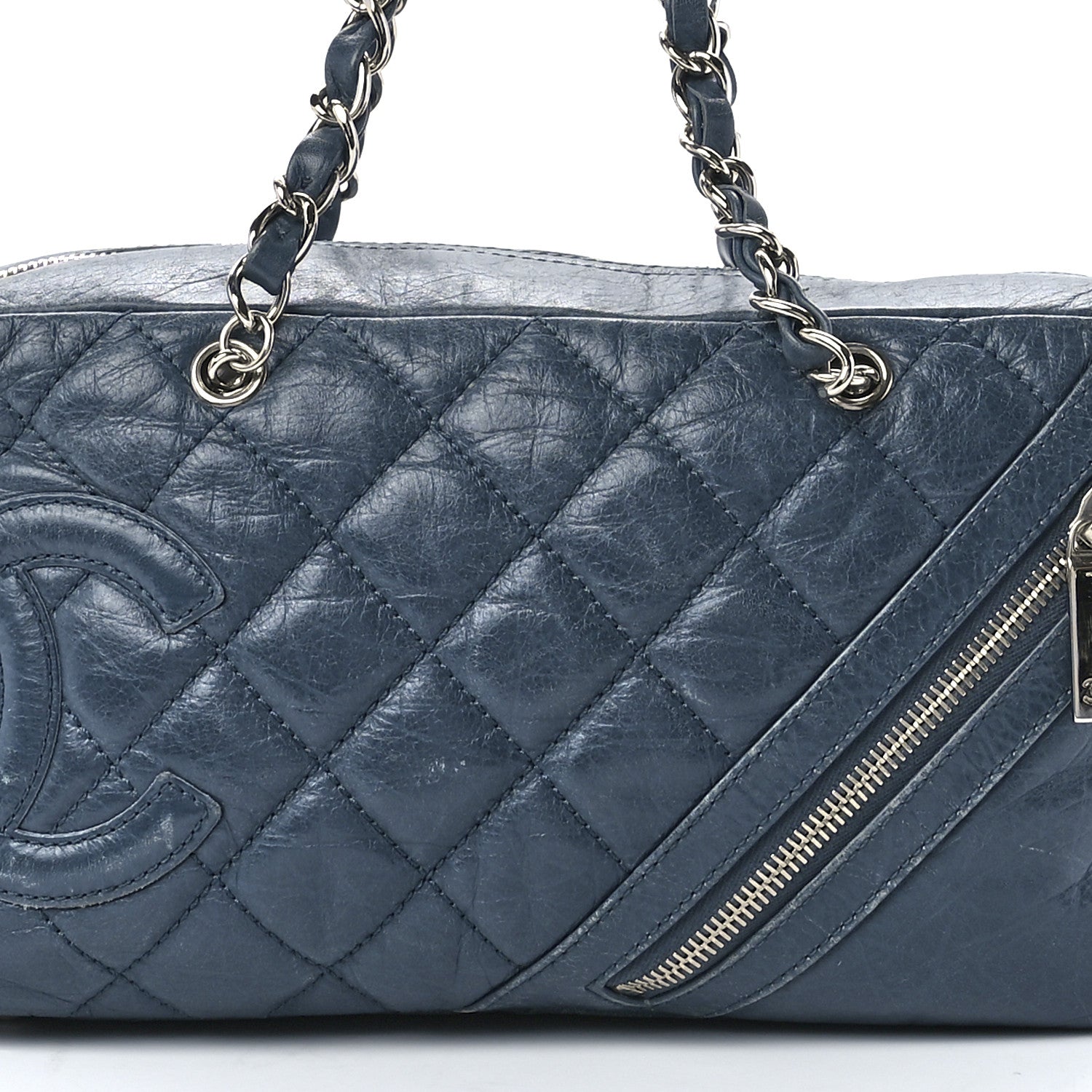 Chanel Aged Calfskin Quilted Cotton Club Bowler Blue 8 of 11