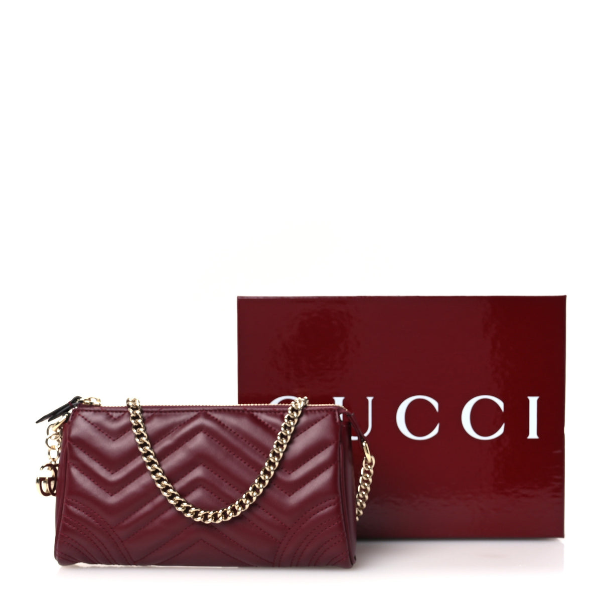 Nappa Chevron Matelasse GG Marmont Small Shoulder Bag Rosso Ancora