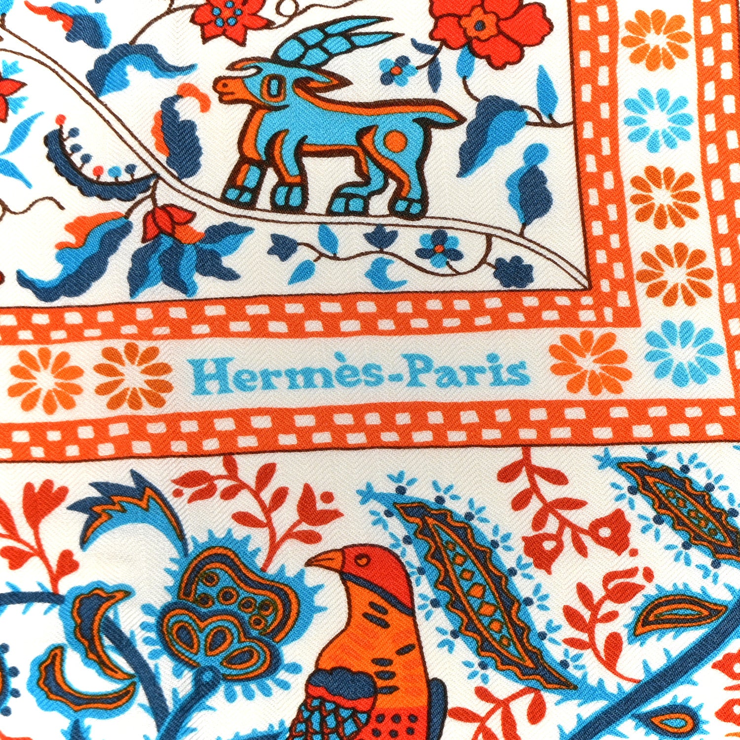 Hermes Cashmere Silk Jardins De Soie Shawl 140 Orange Cobalt Blanc 2 of 6