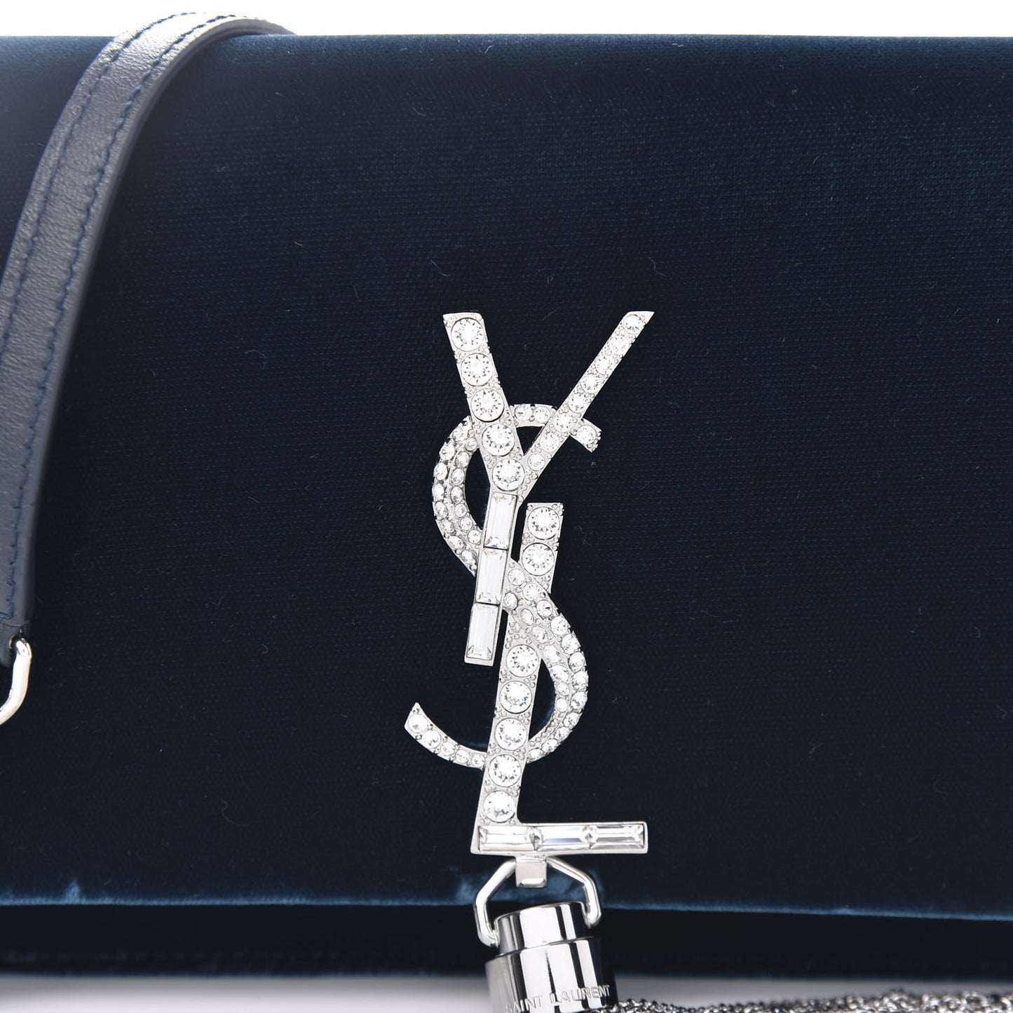 Velvet Crystal Monogram Kate Tassel Chain Wallet Blue