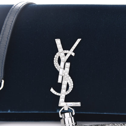 Saint Laurent Velvet Crystal Monogram Kate Tassel Chain Wallet Blue 9 of 9