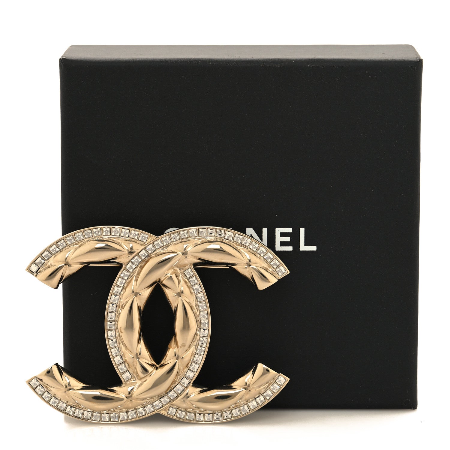 Chanel Baguette Crystal Quilted Vintage Allure CC Brooch Gold 4 of 4