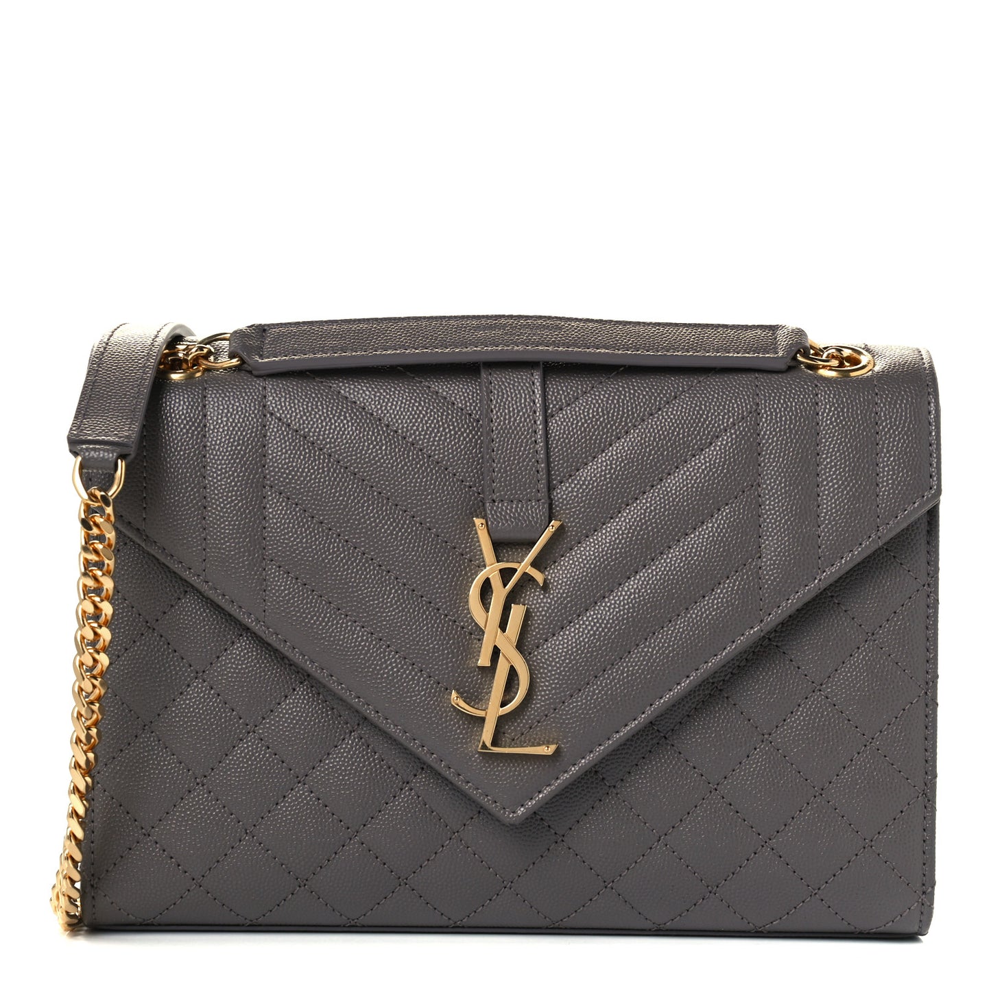 Grain De Poudre Textured Mixed Matelasse Medium Triquilt Monogram Satchel Fog