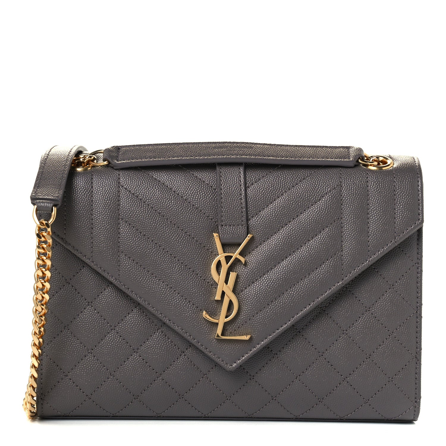 Saint Laurent Grain De Poudre Textured Mixed Matelasse Medium Triquilt Monogram Satchel Fog 1 of 12