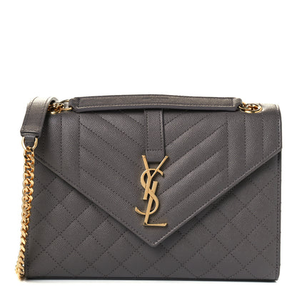 Saint Laurent Grain De Poudre Textured Mixed Matelasse Medium Triquilt Monogram Satchel Fog 1 of 12