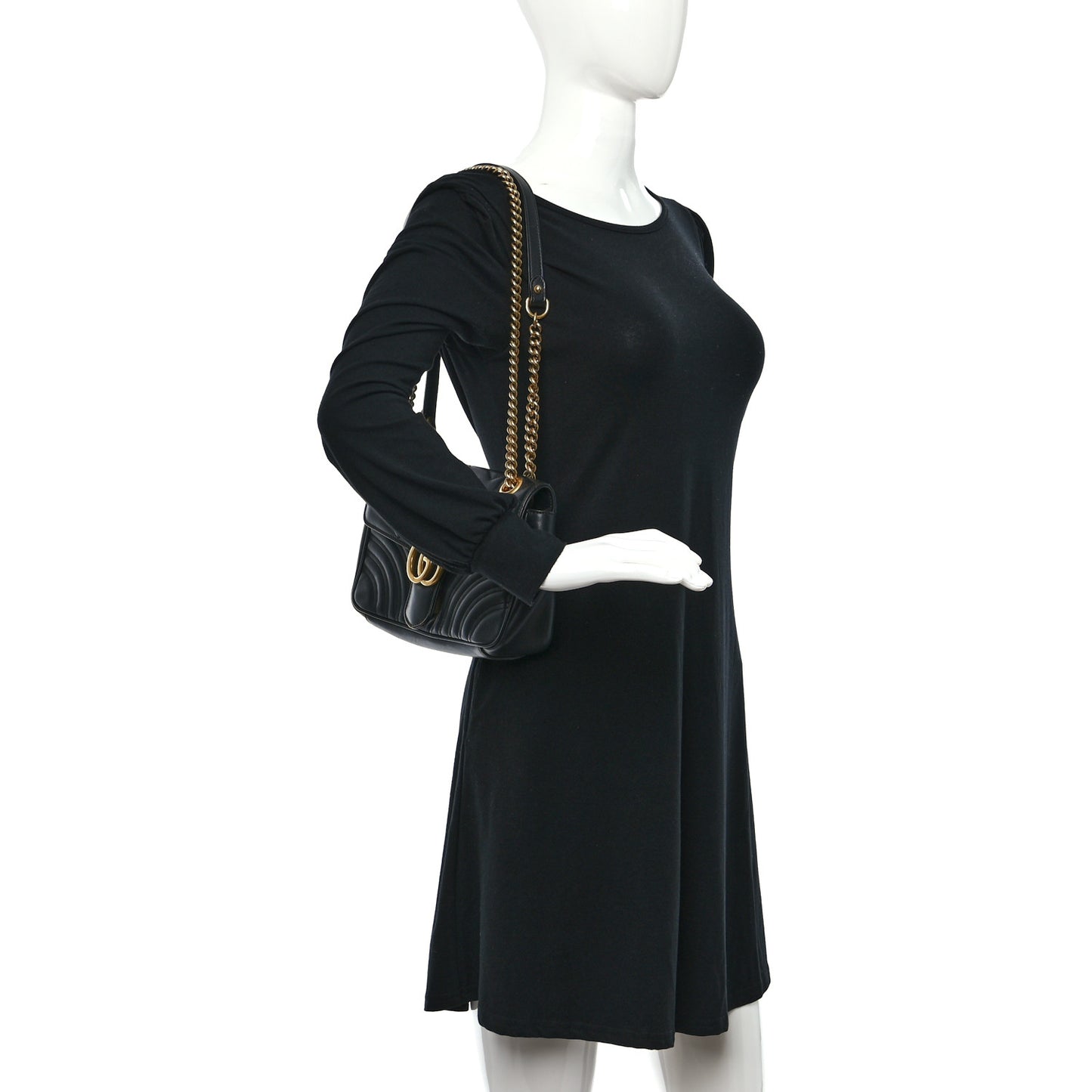 Calfskin Matelasse Small GG Marmont Shoulder Bag Black