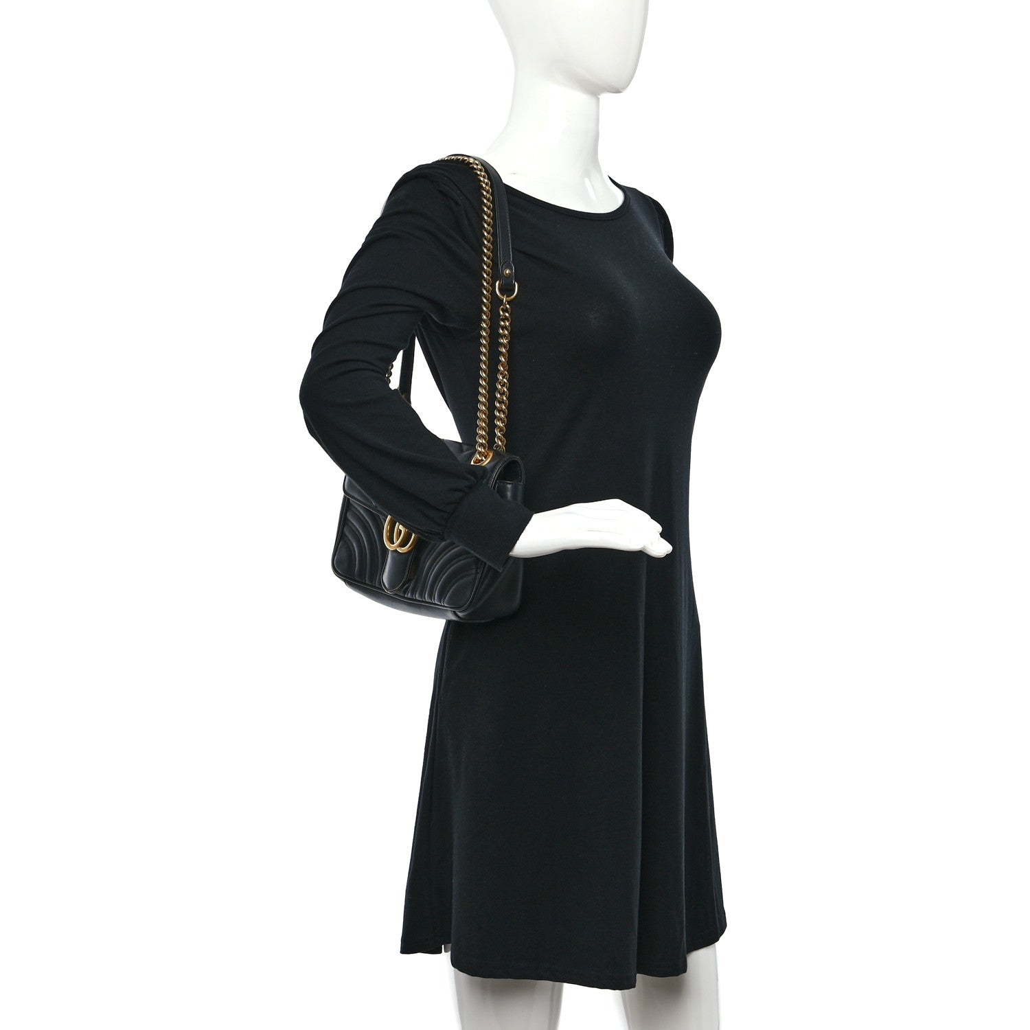 Gucci Calfskin Matelasse Small GG Marmont Shoulder Bag Black 3 of 10
