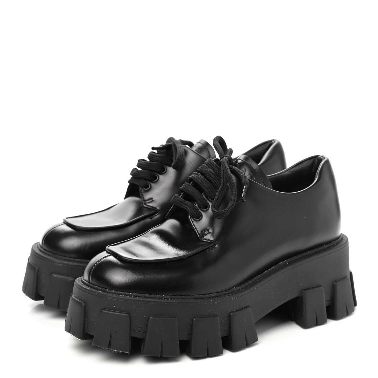 Prada Spazzolato Rois Monolith 55mm Derby Loafers 35 Black 3 of 9