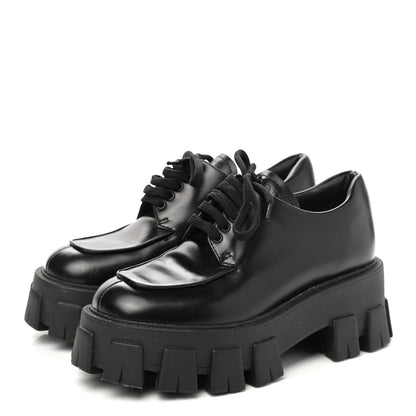 Prada Spazzolato Rois Monolith 55mm Derby Loafers 35 Black 3 of 9