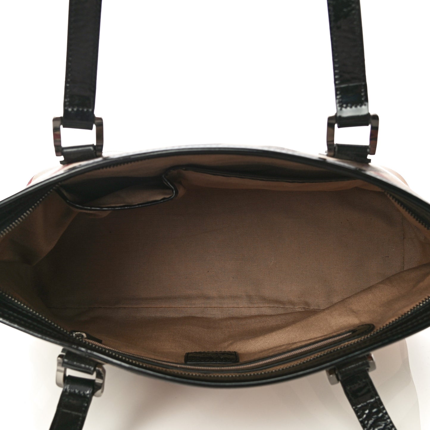 Nova Check Patent Trim Shopper Tote Black