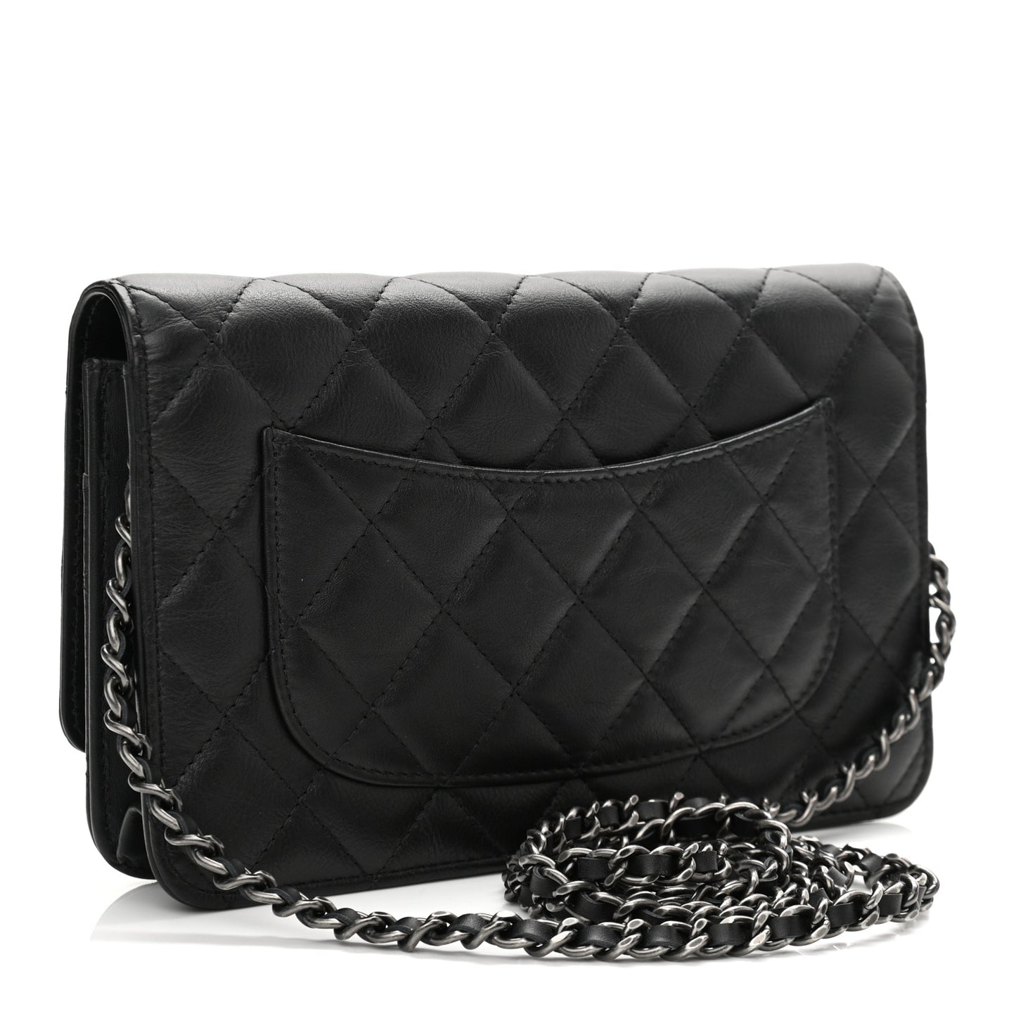 Aged Calfskin Quilted Lucky Charms 2.55 Reissue Wallet On Chain WOC Black