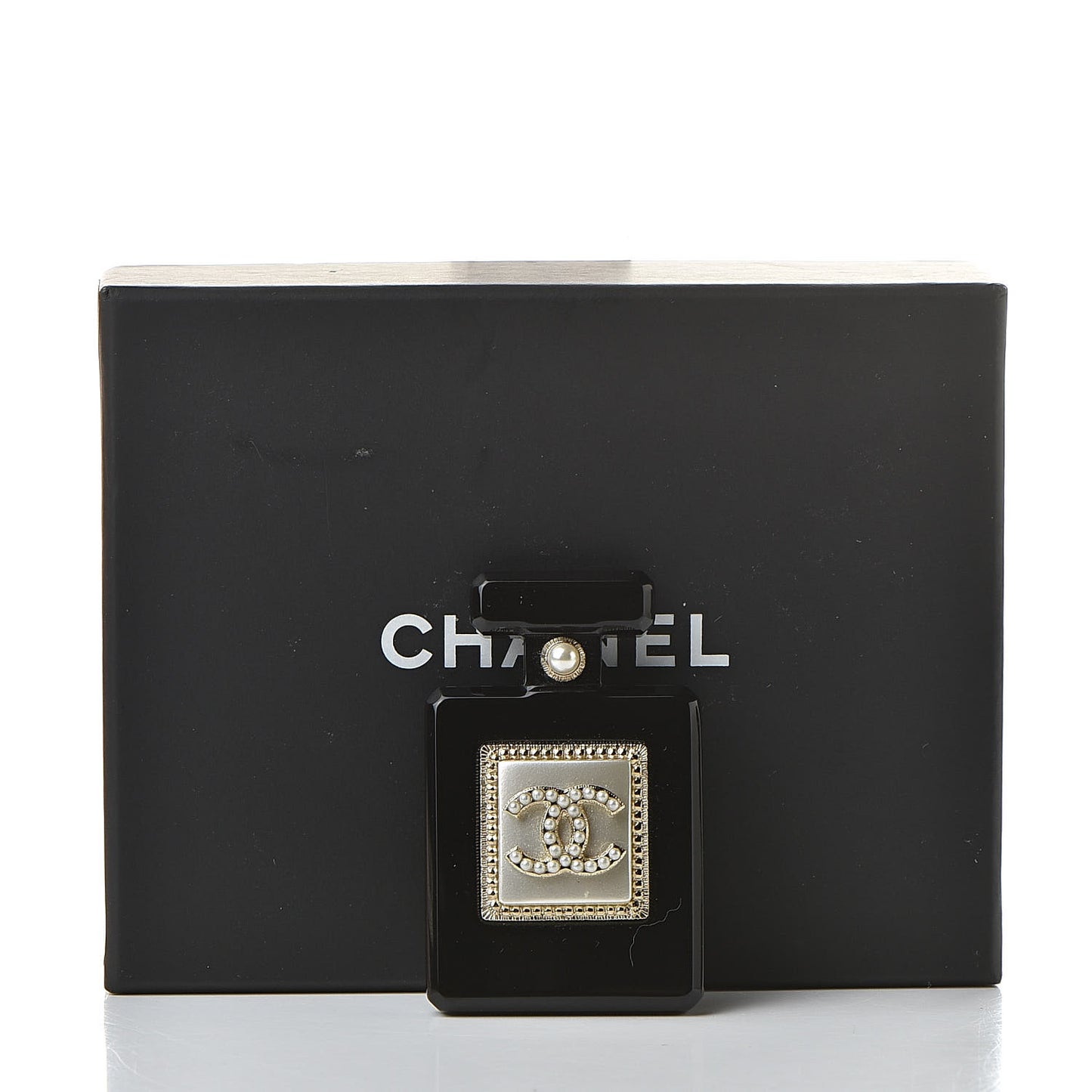Resin Pearl Perfume Bottle CC Brooch Black Gold