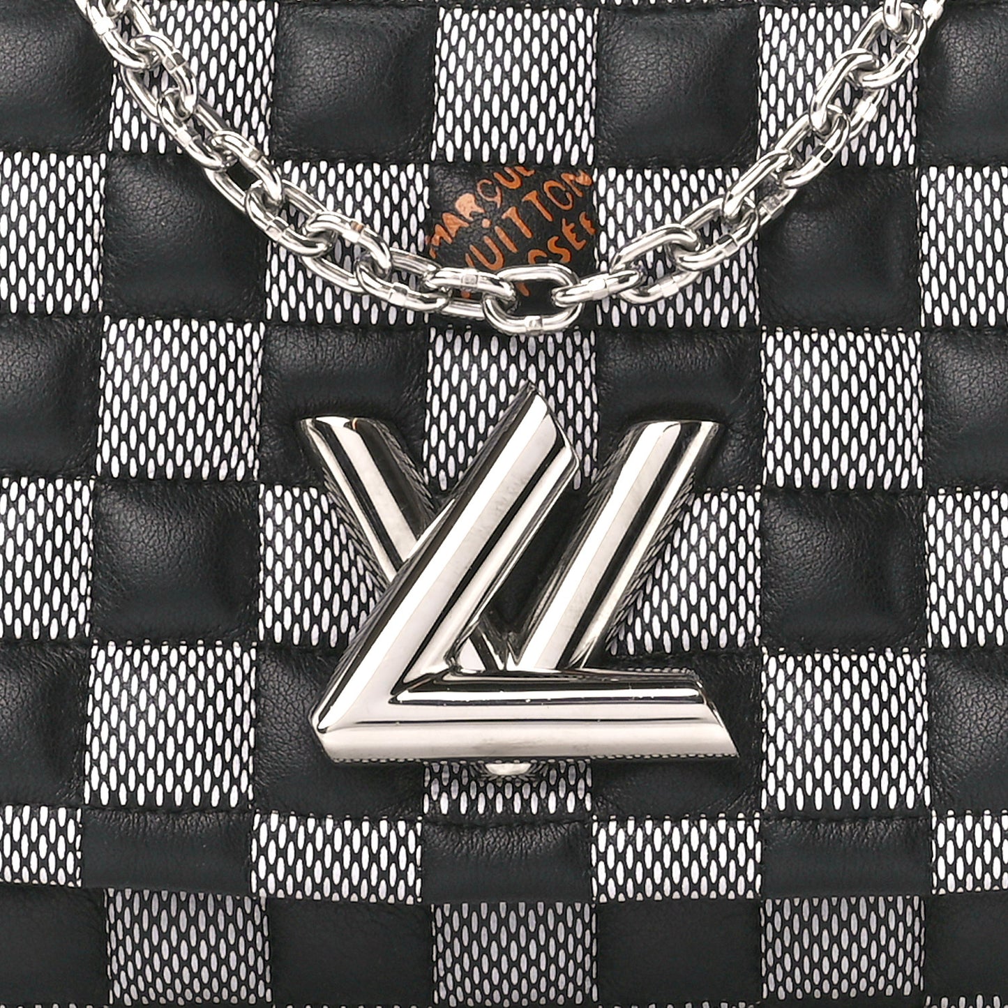 Calfskin Damier Twist Shoulder Bag BB Black White