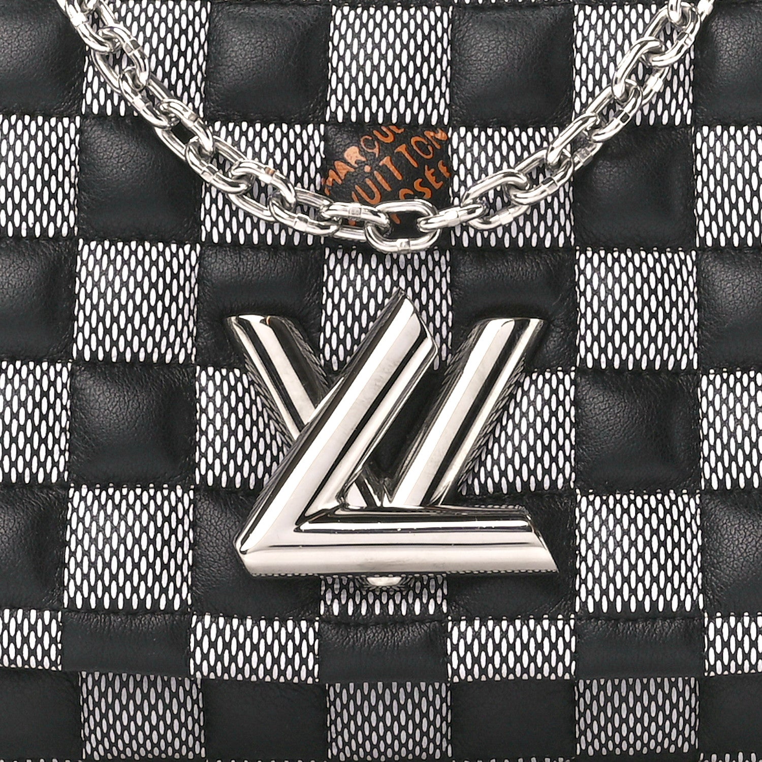 Louis Vuitton Calfskin Damier Twist Shoulder Bag BB Black White 9 of 11