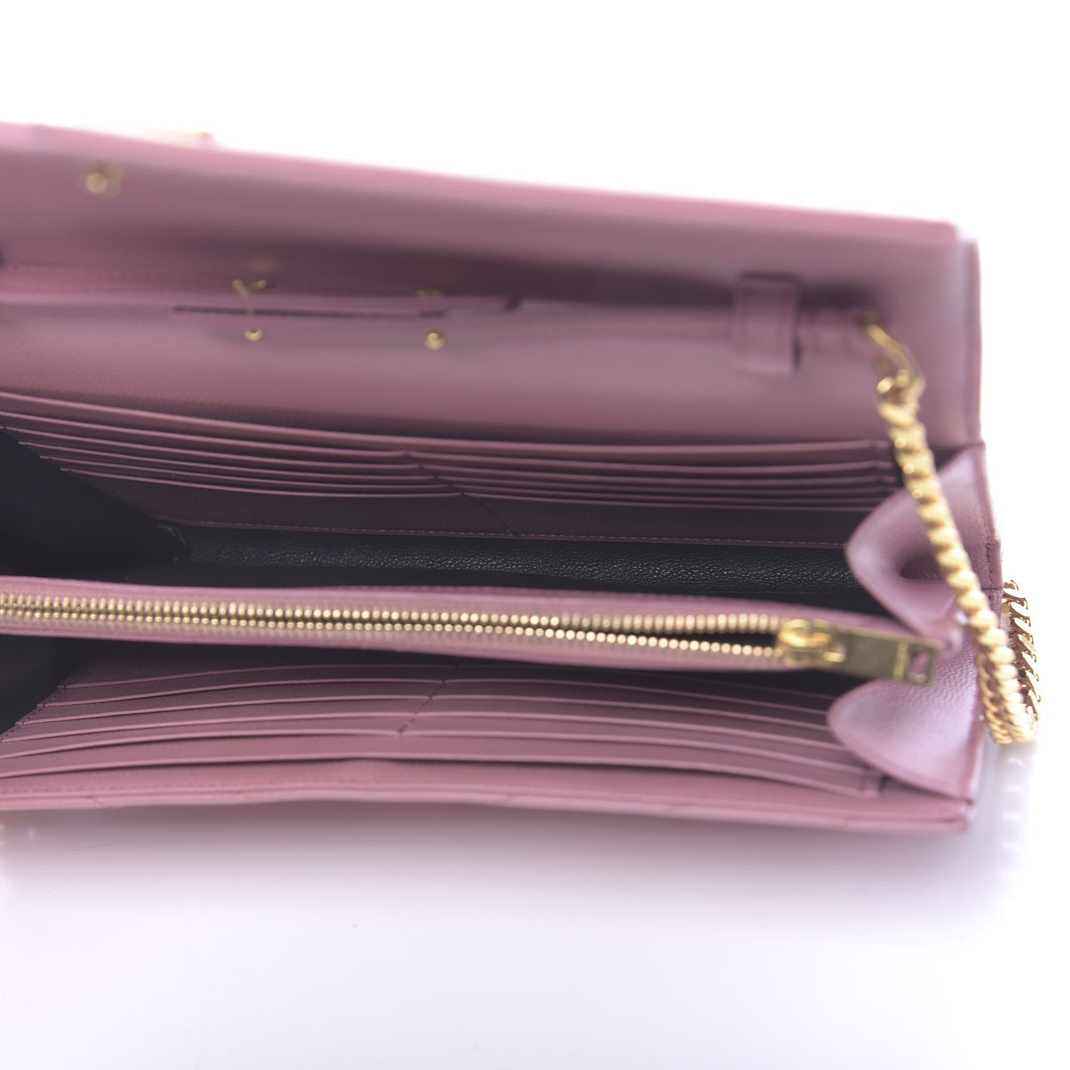 Saint Laurent Grain De Poudre Matelasse Chevron Monogram Chain Wallet Tender Pink 5 of 12