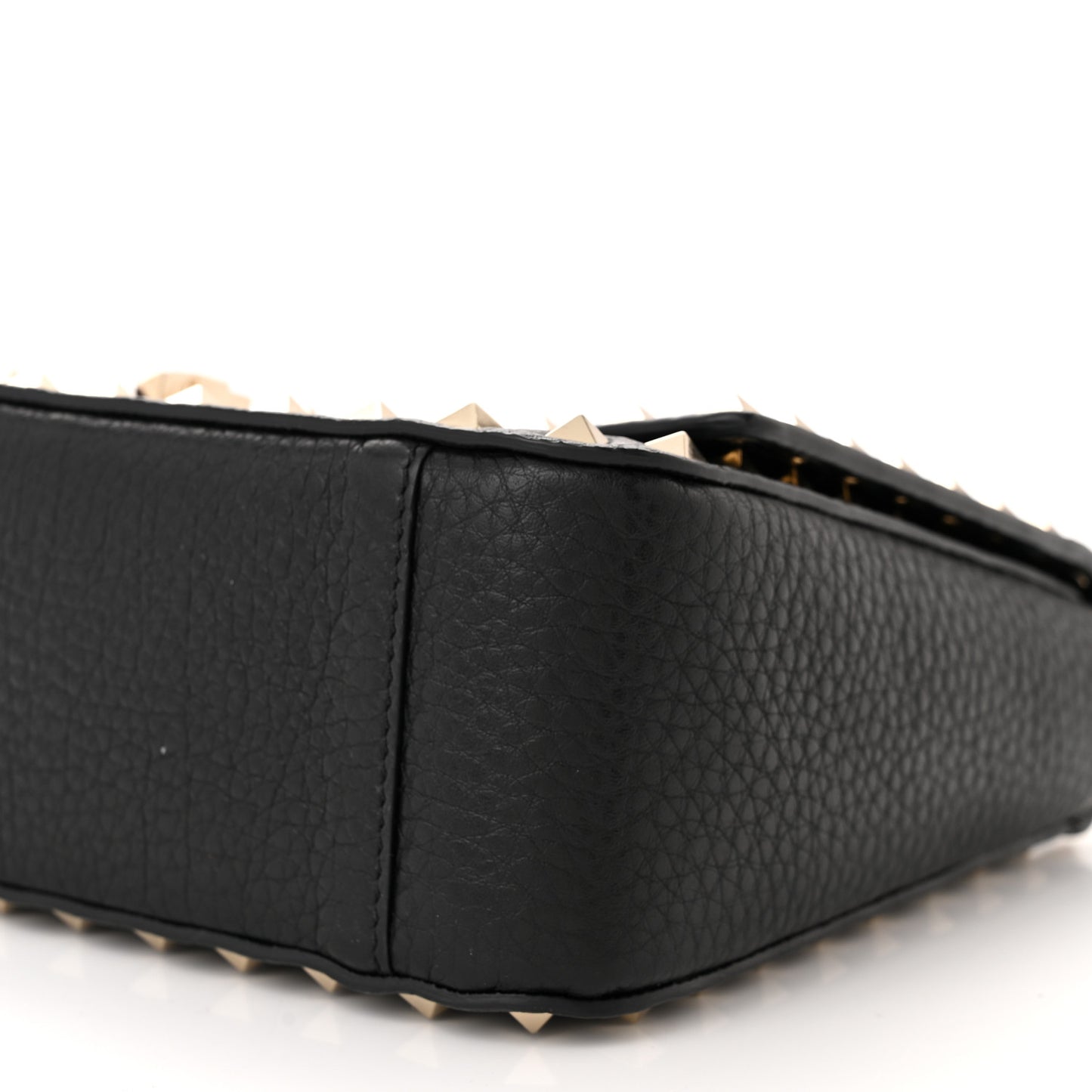 Grained Calfskin Rockstud Crossbody Bag Black