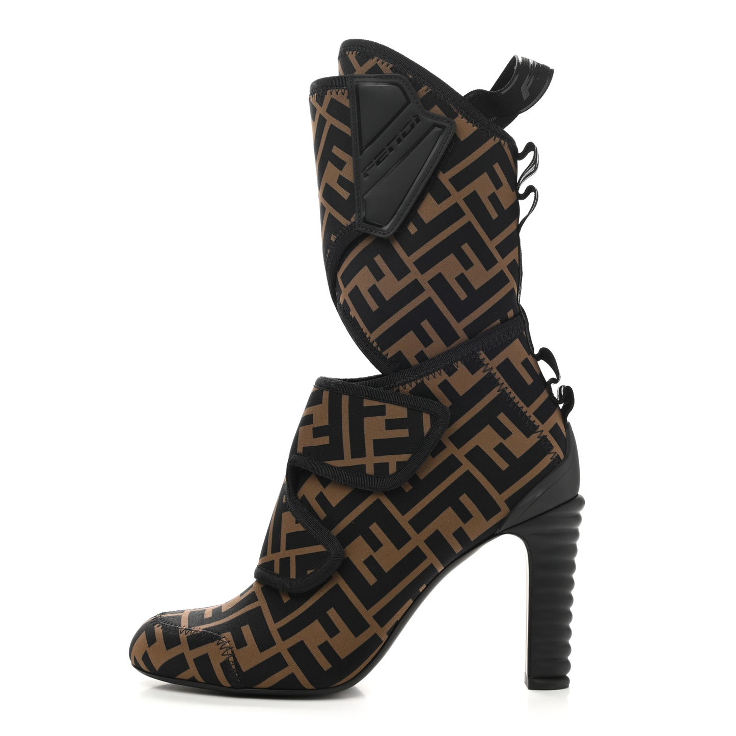 Lycra Vitello FF Logo Tape Promenade Ankle Boots 36.5 Tobacco Black