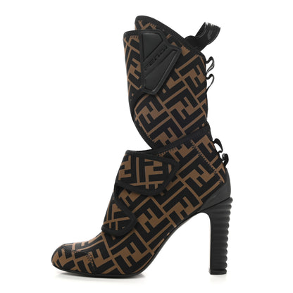 Fendi Lycra Vitello FF Logo Tape Promenade Ankle Boots 36.5 Tobacco Black 1 of 8