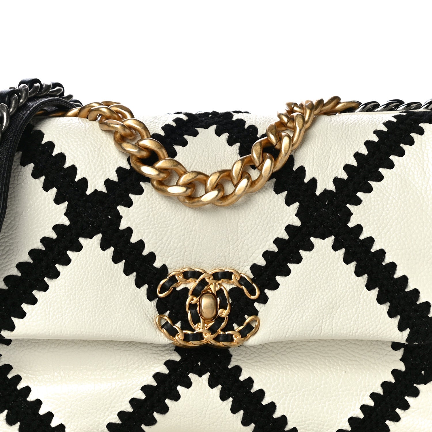 Chanel Calfskin Crochet Medium Chanel 19 Flap White Black 8 of 10