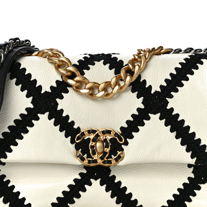 Chanel Calfskin Crochet Medium Chanel 19 Flap White Black 8 of 10