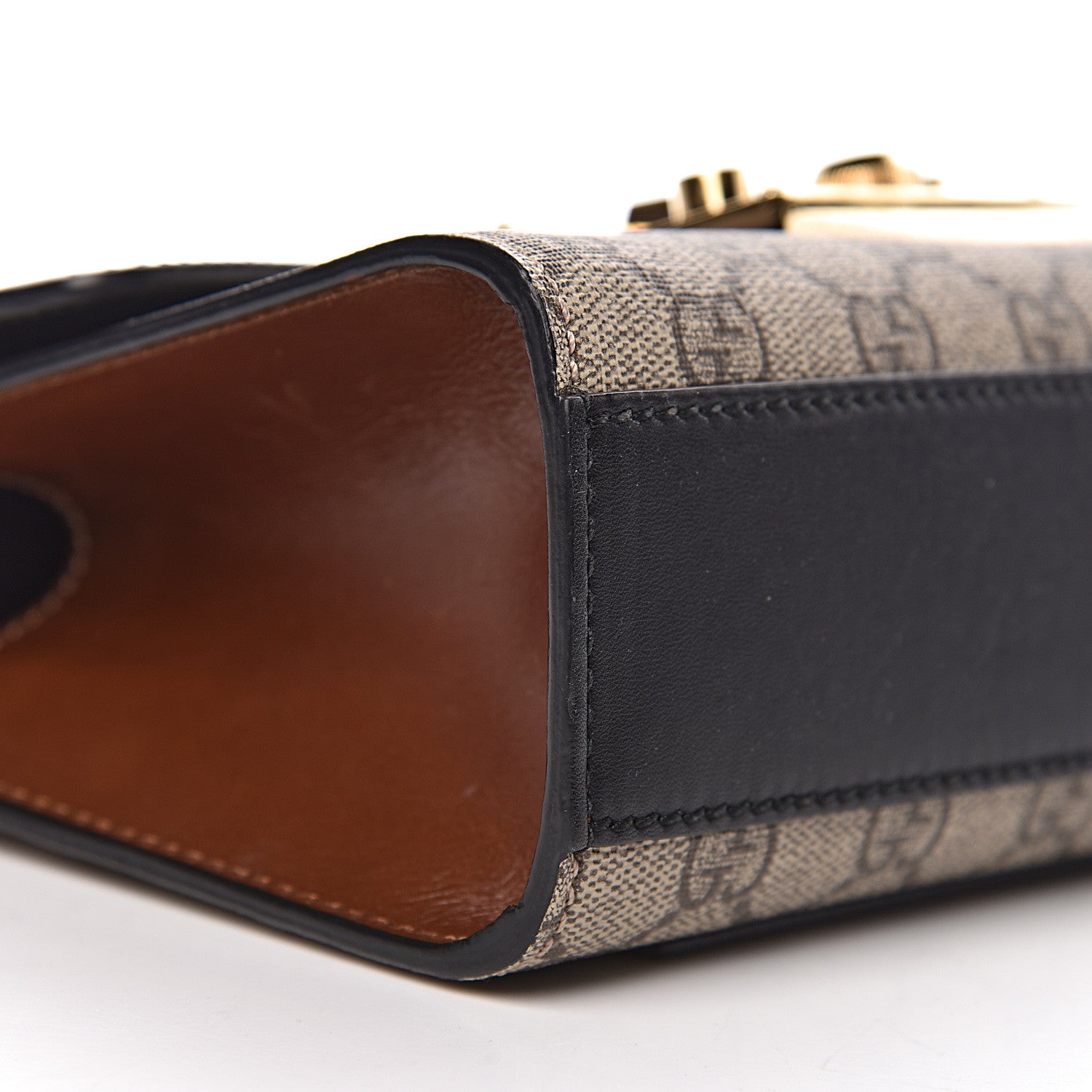 Gucci GG Supreme Monogram Calfskin Small Padlock Shoulder Bag Beige Black Cuir 14 of 15